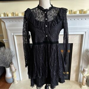 NWT Zara Black Lace Ruffle Mini Dress, Large